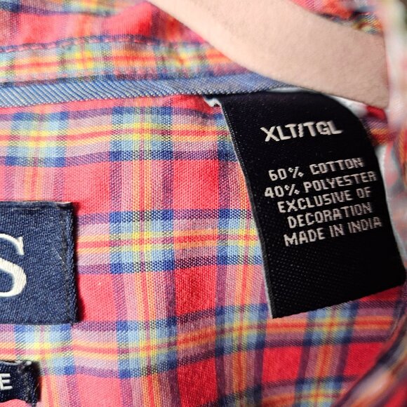 Chaps Mens Red Plaid Easy Care Button-Up Shirt XL - Picture 4 of 6